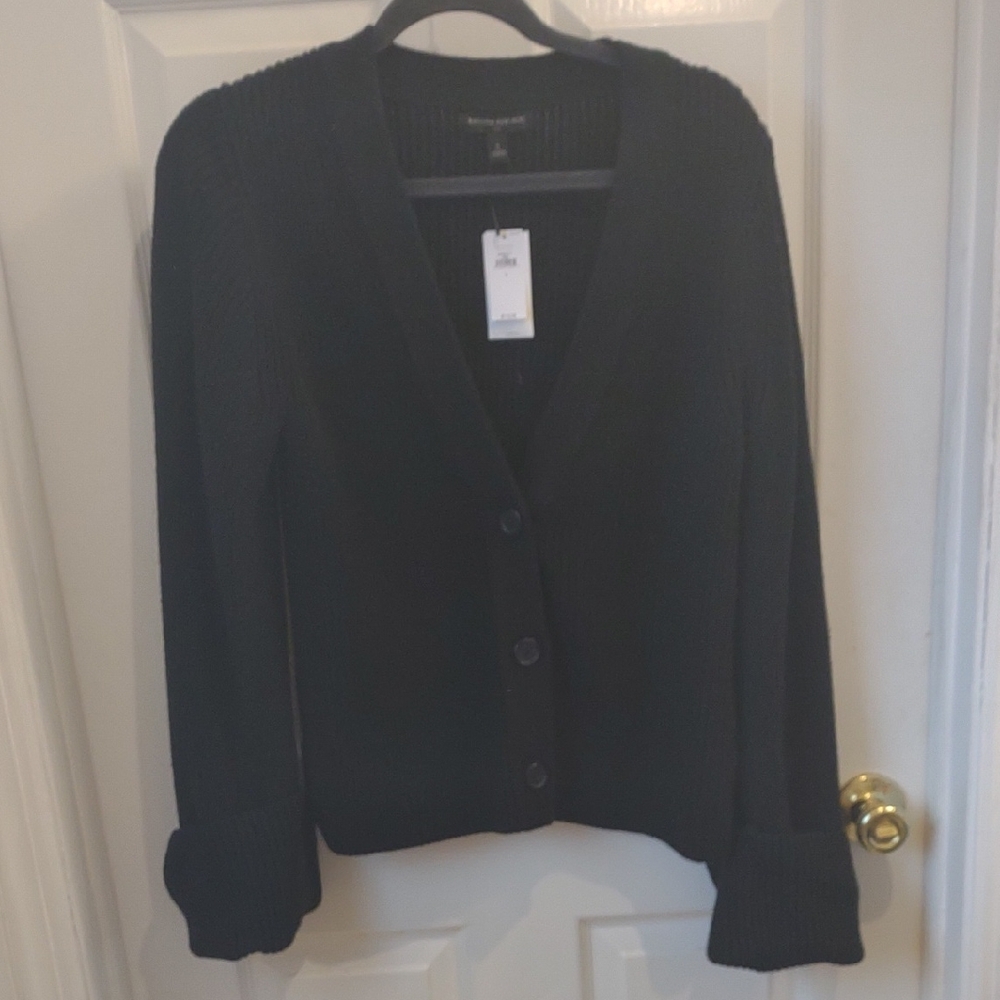 Banana Republic Factory NWT Black Cotton Blend Button-Up Women's Sweater L